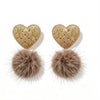 Heart Pompom Dangle Earrings