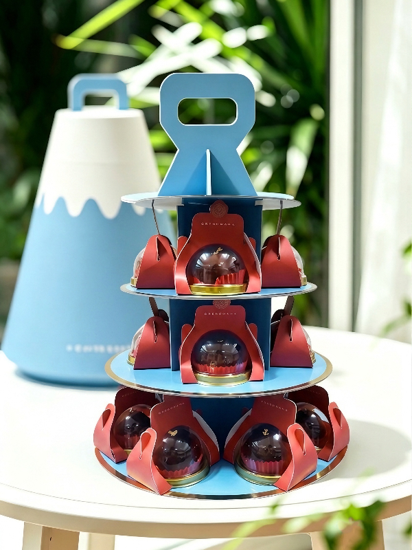 3-tiered display stand featuring Dubai Chocolate truffles at Grandmama Store in Hong Kong.