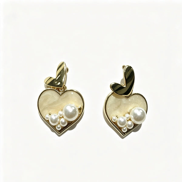 Double Heart Pearl Earrings