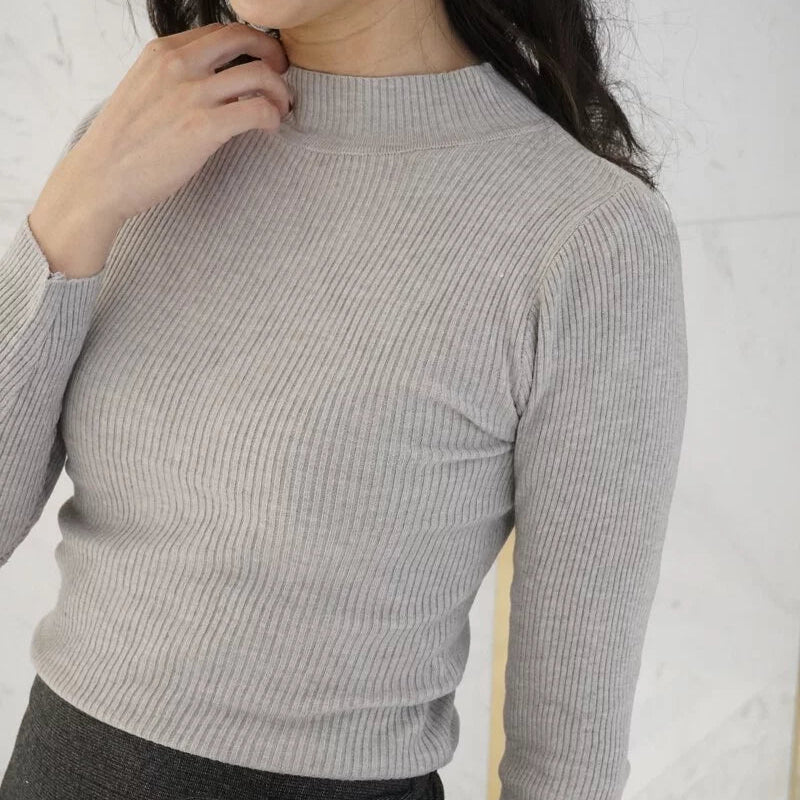 High neck ribbed knit fitted versatile top