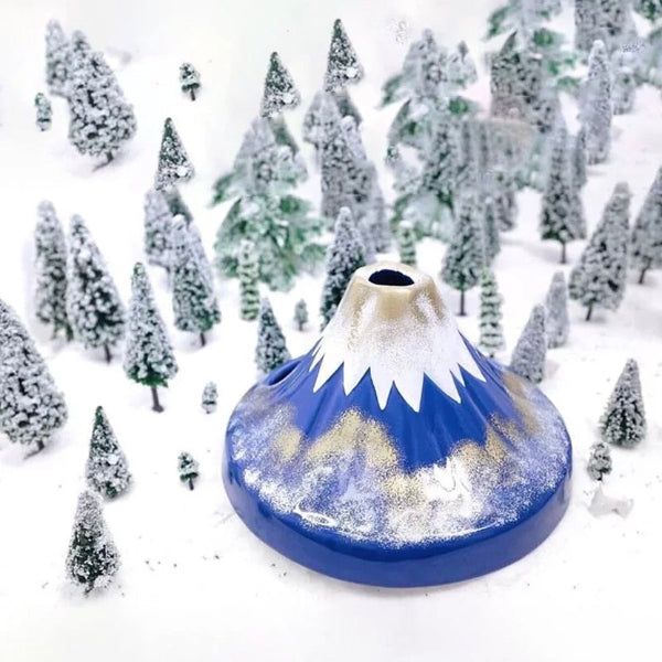 Blue Mount Fuji Display Stand in snowy pine forest scene at Grandmama Store in Hong Kong