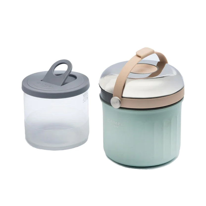 Camel Tiffin Food Jar 0.5L S/S in Light Mint Green with carrying strap at Grandmama Store in Hong Kong