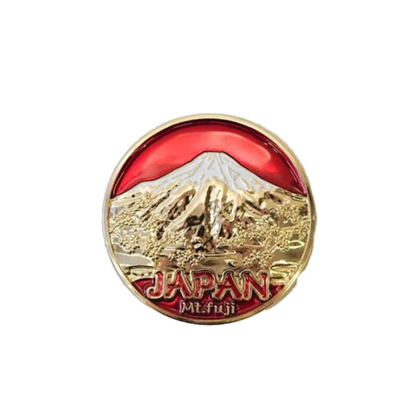 Circular red metal Mount Fuji Magnet at Grandmama Store in Hong Kong