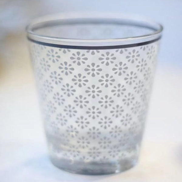 Clear Little Flower Glass tumbler with white floral pattern at Grandmama Store in Hong Kong