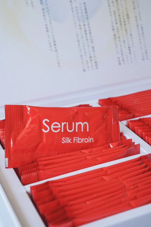Close-up of a red Silk Serum Jelly sachet packet inside the product box at Grandmama Store in Hong Kong.