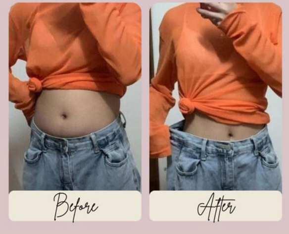 Customer body slimming before-and-after feedback photo for Natural Rhythm Peachy botanical mixed beverage at Grandmama Store in Hong Kong.