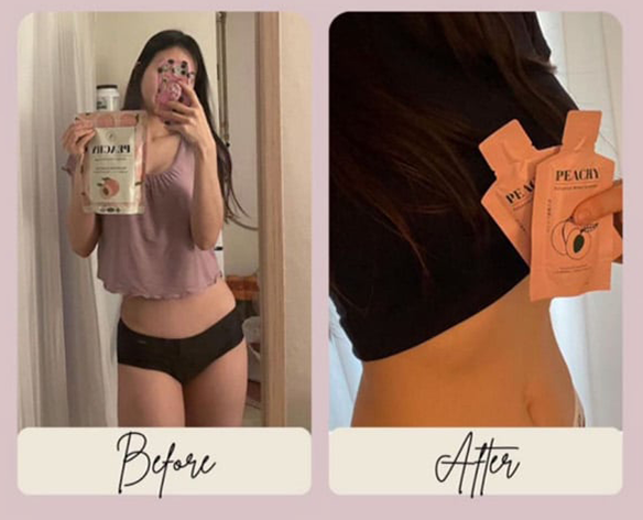 Customer stomach slimming before-and-after feedback photo for Natural Rhythm Peachy botanical mixed beverage at Grandmama Store in Hong Kong.