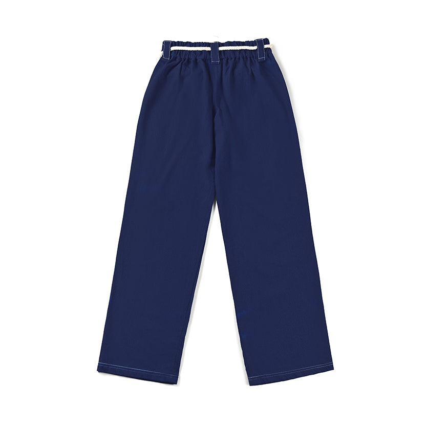 Kamon Japanese Waist Rope Pants-Lion Rock｜Navy blue