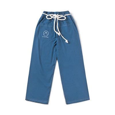 Kamon Japanese Waist Rope Pants-Mt.Fuji｜Oxford blue