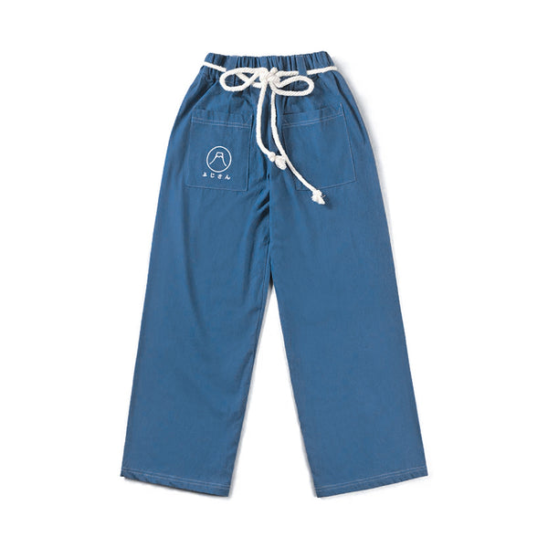 Kamon Japanese Waist Rope Pants-Mt.Fuji｜Oxford blue