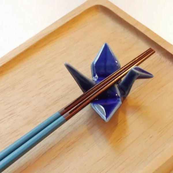 Dark blue Celebration Crane Chopstick Rest with chopsticks at Grandmama Store in Hong Kong