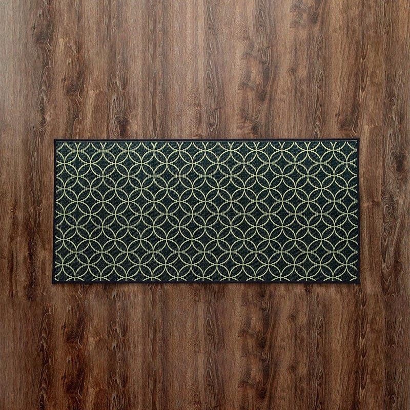 Dark blue IGUSA Rush Grass Floor Mat (Kyukawa Series) on dark wood floor at Grandmama Store in Hong Kong