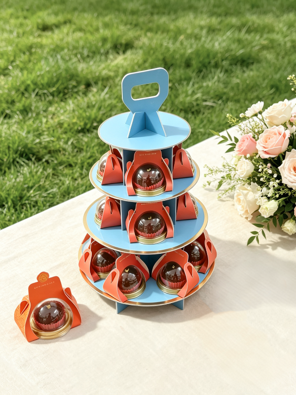Dubai Chocolate truffles arranged on a 3-tier display stand at Grandmama Store in Hong Kong.