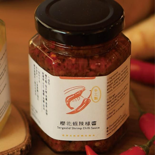 Glass jar of Sakura Shrimp Chili Sauce at Grandmama Store in Hong Kong
