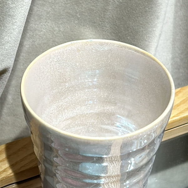 Interior angle view of silver-grey Pearlescent Ceramic Cup at Grandmama Store in Hong Kong