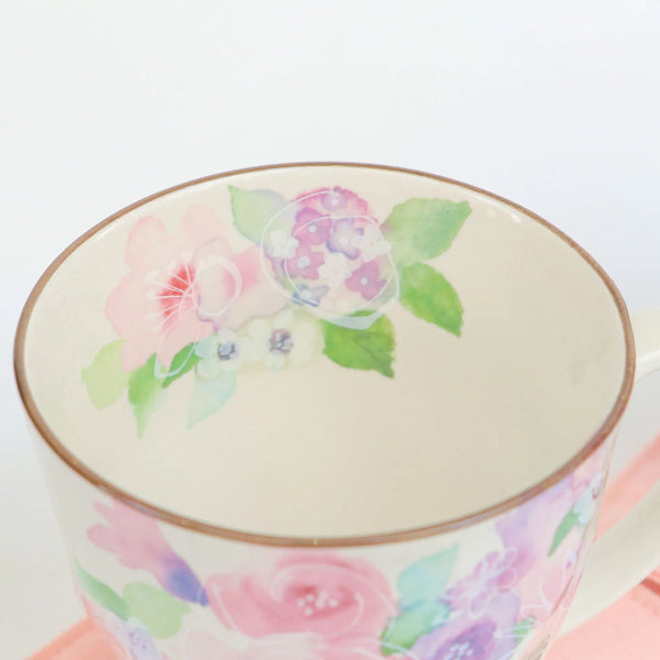 Interior detail of pink floral Spring Blossom Ceramic Cup at Grandmama Store in Hong Kong