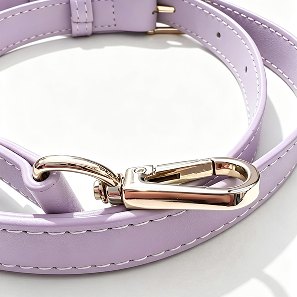 Lavender leather strap clasp and hardware detail on Mt. Fuji Goen Bag at Grandmama Store in Hong Kong