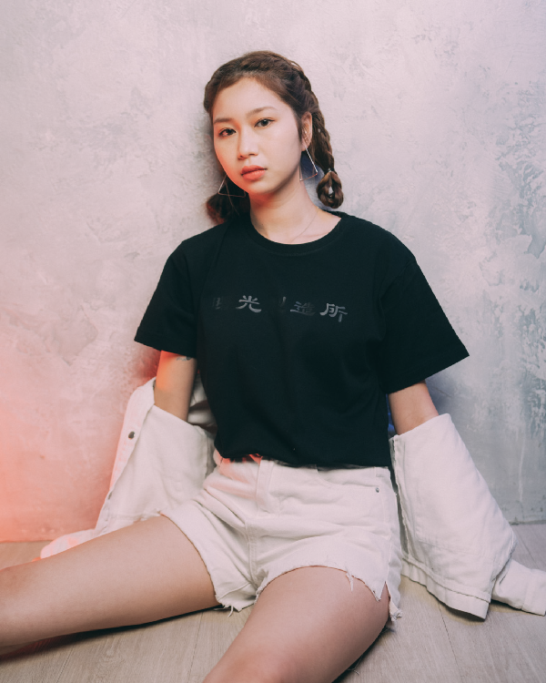 Life Matters Light of Dawn black graphic t-shirt female model photo at Grandmama Store in Hong Kong.