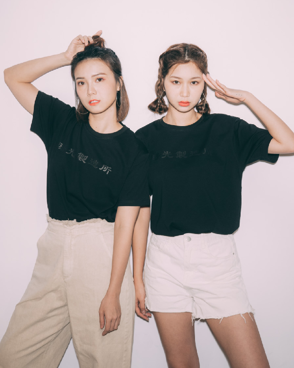 Life Matters Light of Dawn black graphic t-shirt model lookbook photo at Grandmama Store in Hong Kong.