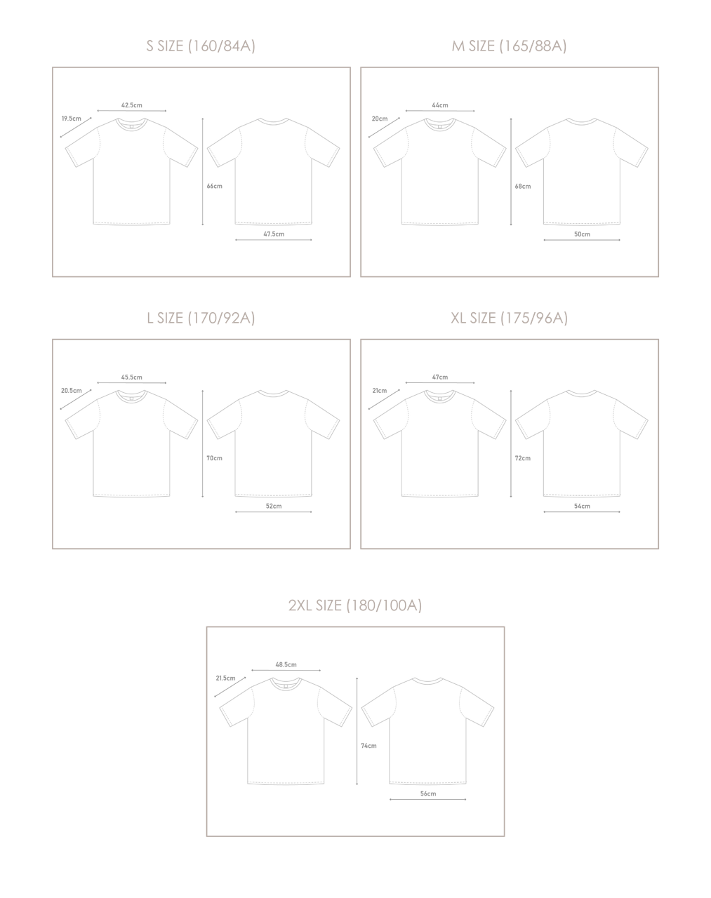 Life Matters Light of Dawn t-shirt size chart guide graphic at Grandmama Store in Hong Kong.