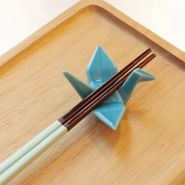 Light blue Celebration Crane Chopstick Rest with chopsticks at Grandmama Store in Hong Kong