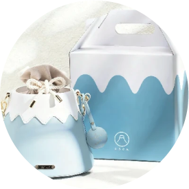 Mt. Fuji Goen Bag in Light Blue with matching packaging box at Grandmama Store in Hong Kong
