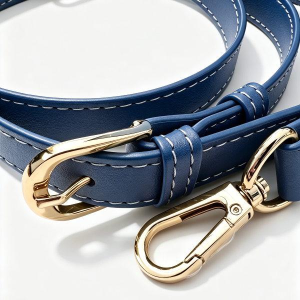 Navy leather strap hardware detail on Mt. Fuji Goen Bag at Grandmama Store in Hong Kong