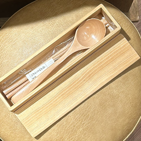 Open box view of light wood Japanese Chopsticks & Spoon Gift Set at Grandmama Store in Hong Kong