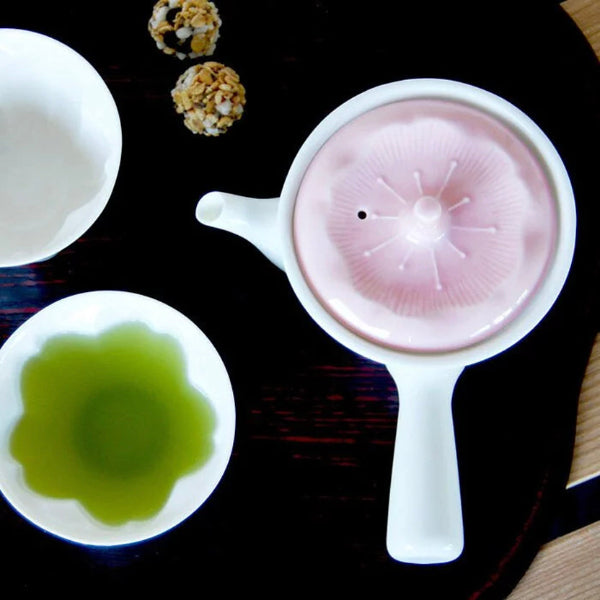 Overhead tea set layout with Sakura Pure White Small Teapot at Grandmama Store in Hong Kong