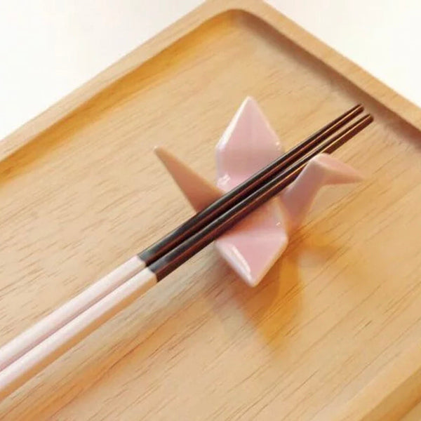 Pastel pink Celebration Crane Chopstick Rest with chopsticks at Grandmama Store in Hong Kong
