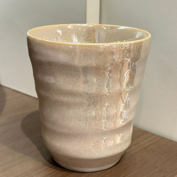 Pearlescent Ceramic Cup in warm beige front view at Grandmama Store in Hong Kong