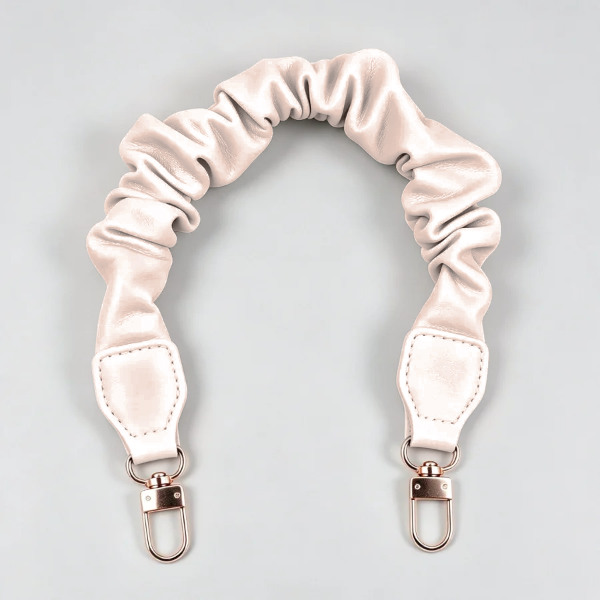 Soft ruched leather bag strap with rose gold clasps at Grandmama Store in Hong Kong