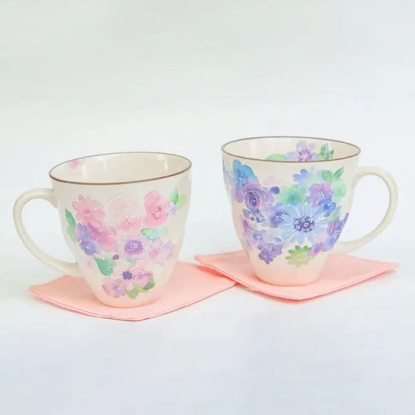 Spring Blossom Ceramic Cups pair view with floral watercolor paintings at Grandmama Store in Hong Kong