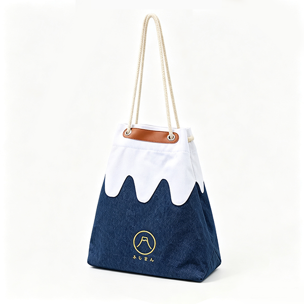 Three-quarter view of Medium Navy Blue Mt. Fuji Sake Bag at Grandmama Store in Hong Kong