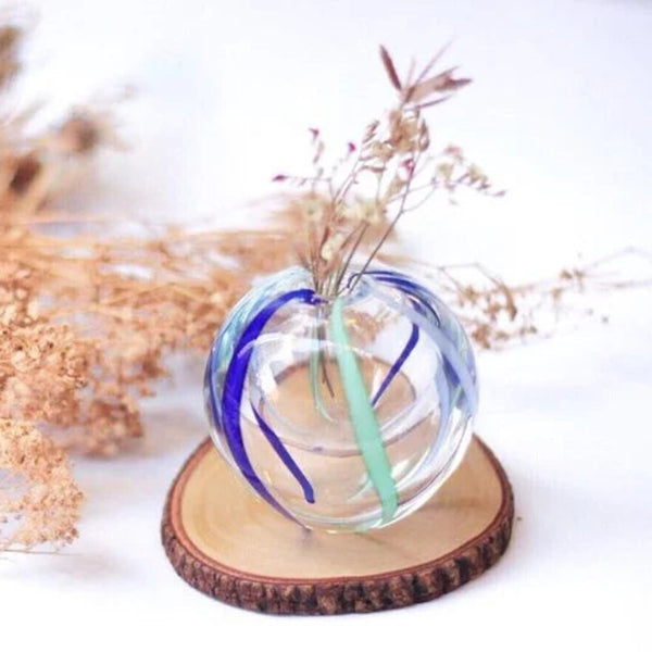 Tsugaru Vidro "Aya Temari" Series Glass Vase - Summer Sky with dried flowers at Grandmama Store in Hong Kong