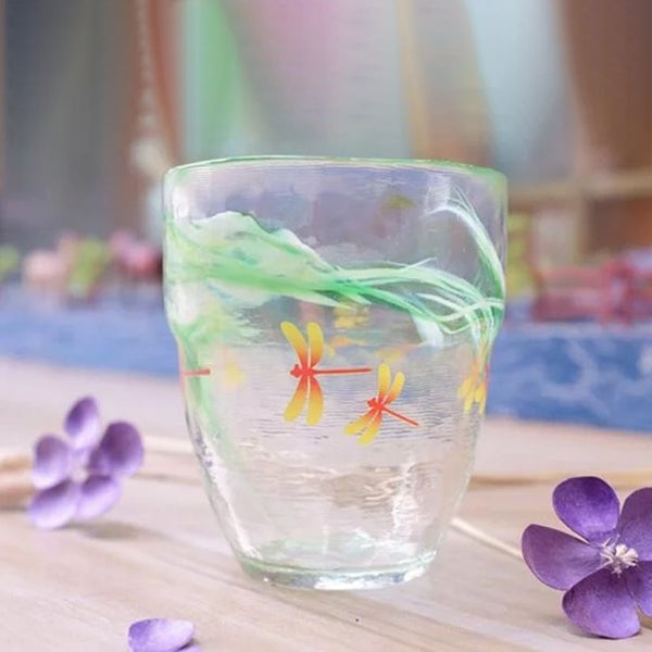 Tsukiyono Shōchū Glass (Aosen) with dragonfly and wave pattern at Grandmama Store in Hong Kong