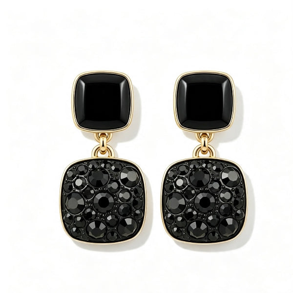 Black Crystal Square Earrings