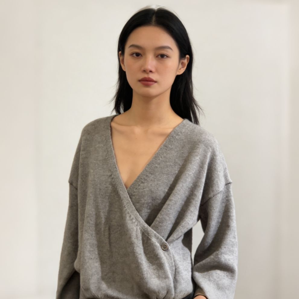 V-neck crossover striped knitted sweater