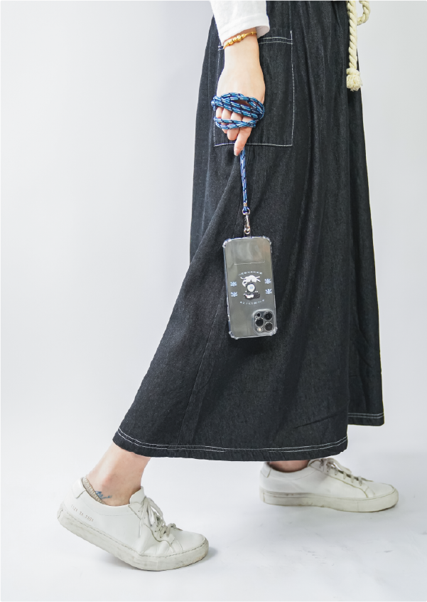 woman-wearing-black-skirt-carrying-phone-case-with-wrist-lanyard-Dancing-Cat-Phone-Case-Grandmama-store